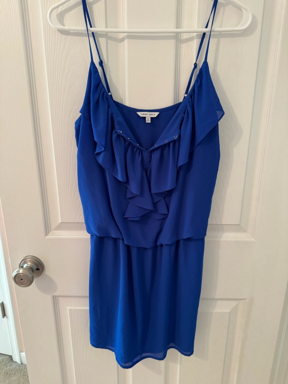 Naked Zebra Royal Blue Ruffle Spaghetti-Strap Mini Dress
